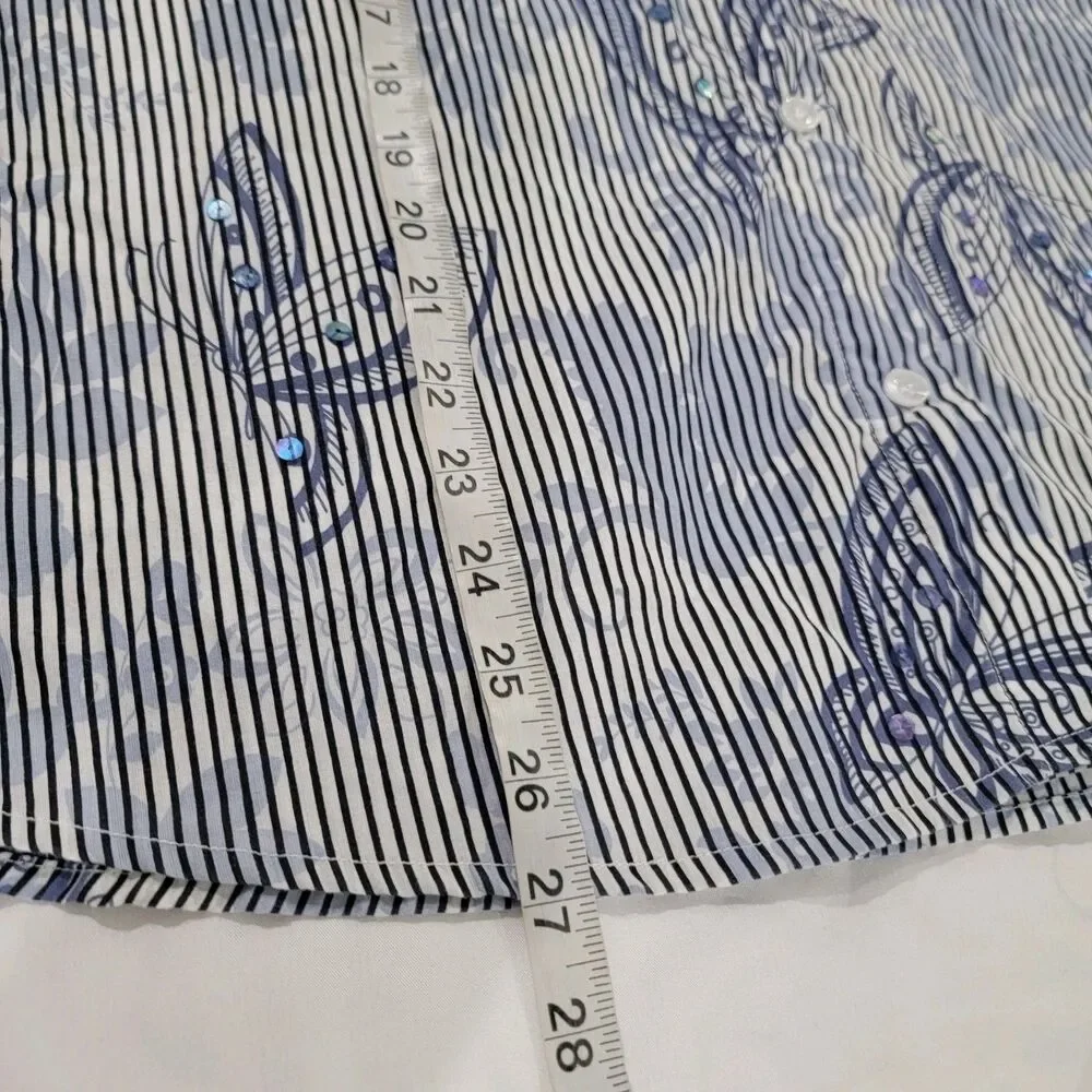 Alfred Dunner Womens Button Up Top Size XXL Striped Butterflies Sequin - Picture 6 of 7